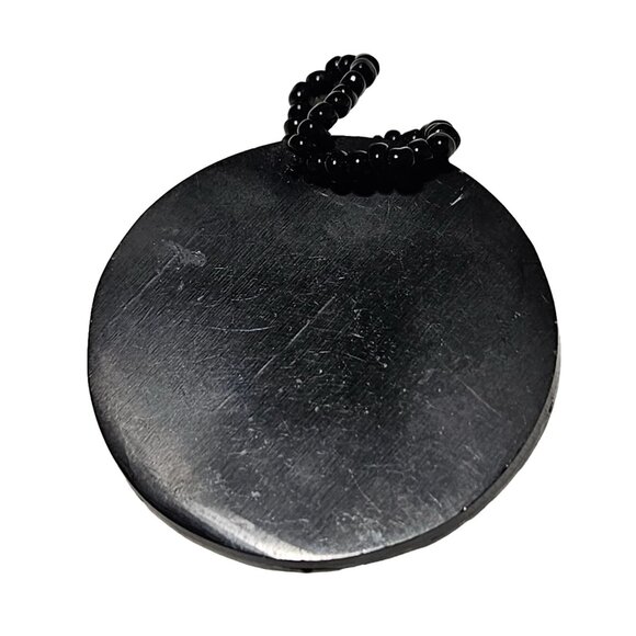 Handmade Abalone Shell Silver Spiral Pendant Black Seed Beaded Loop Jewelry - Picture 3 of 4